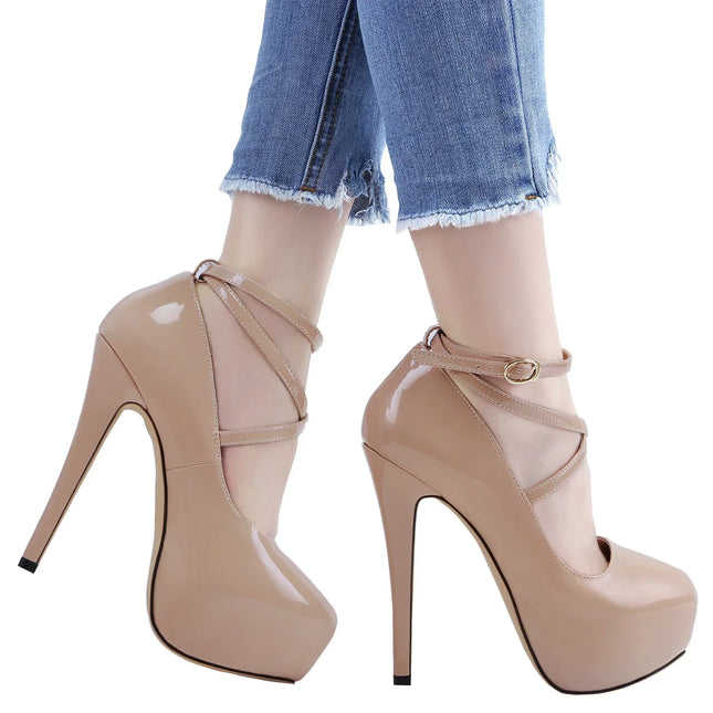 Nuove Scarpe da Donna 2026 con Tacco Alto 14cm, Cinturino alla Caviglia, in Vernice, Piattaforma Sexy per Feste, Abiti da Cerimonia, Scarpe da Sposa Rosse