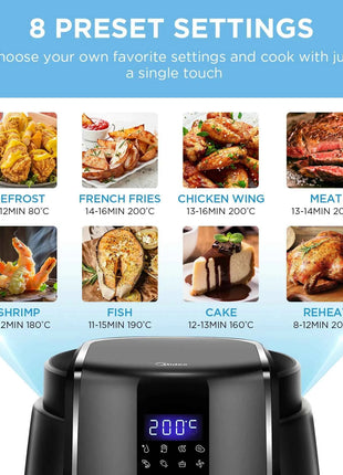 Friggitrice ad Aria Midea 4L 1500W - 8 Modalità, 35-200°C, Senza Olio MAD40F8APK-S