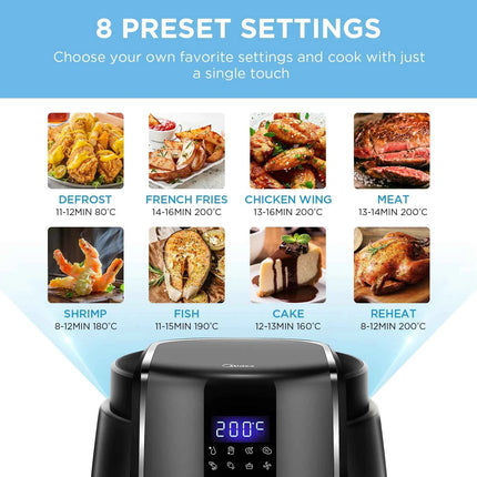 Friggitrice ad Aria Midea 4L 1500W - 8 Modalità, 35-200°C, Senza Olio MAD40F8APK-S