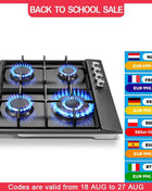 Piano Cottura a Gas 4 Fuochi 58cm - Protezione Fiamma Automatica, Gas Naturale e GPL