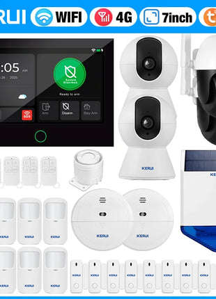KERUI Sistema di allarme touch screen completo da 7 pollici 4G WIFI Allarme domestico 433 mhz Tuya Allarme antifurto intelligente Funziona con sensori FSK/ASK W204