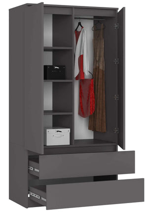 AKORD S90 Armadio Grigio Grafite 90 cm 2 Ante 2 Cassetti Colore Grigio Grafite Opaco 4 Ripiani 90x51x180 cm