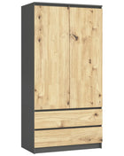 Mobiletto AKORD S90 Grigio Grafite 90 cm 2 ante 2 cassetti colore Rovere Artisan Opaco 4 ripiani 90x51x180 cm