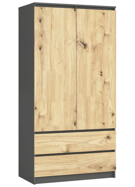 Mobiletto AKORD S90 Grigio Grafite 90 cm 2 ante 2 cassetti colore Rovere Artisan Opaco 4 ripiani 90x51x180 cm