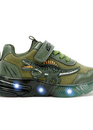 EXDINO Dinosauro Bambini piccoli Primavera Autunno Scarpe luminose a LED Bambini Spinosaurus Ragazzi Glowing Scarpe da ginnastica sportive casual antiscivolo