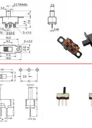 40 Pcs/Box SS12D00 SS12F15 Slide Switch 3Pin 1P2T 2 Position ON-OFF Switch Toggle Switch Handle Length 2MM 3MM 4MM 5MM 6MM