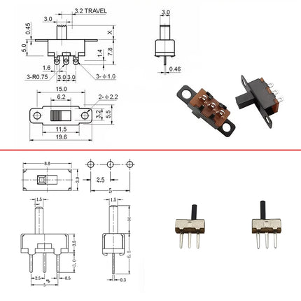 40 Pz/scatola SS12D00 SS12F15 Interruttore A Scorrimento 3Pin 1P2T 2 Posizione On-Off Interruttore Interruttore A Levetta Lunghezza Della Maniglia 2MM 3MM 4MM 5MM 6MM