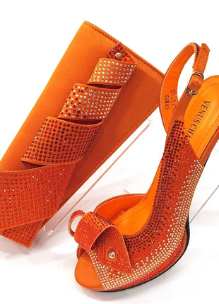 Venus Chan Il più nuovo stile INS color pesca strass eleganti tacchi alti Nigeria design popolare set di scarpe e borse da donna africane
