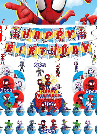Set Decorazioni per Festa di Compleanno Spidey e Amici, Articoli per la Tavola, Bicchieri, Piatti, Palloncini, Striscione, Sacchetti Regalo, Decorazioni per Torte, Accessori per Bambini