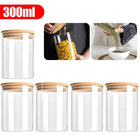 5pc 300/550/950ml Glass Food Storage Containers With Wooden Lid Kitchen Sealed Jar Food Storage Multigrain Tank Bottle