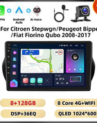 Podofo 2Din 8 + 128G Car Radio For Citroen Nemo/Peugeot Bipper/Fiat Fiorino Qubo 2008-2017 Android Auto Carplay GPS RDS Car Stereo
