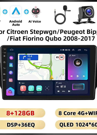 Podofo 2Din 8 + 128G Car Radio For Citroen Nemo/Peugeot Bipper/Fiat Fiorino Qubo 2008-2017 Android Auto Carplay GPS RDS Car Stereo