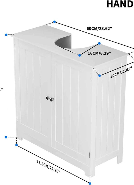 DayPlus Bathroom Under Sink Cabinet Storage Cabinet, Free Standing Wooden Organiser, Floor Basin Cupboard Unit with Double Doors