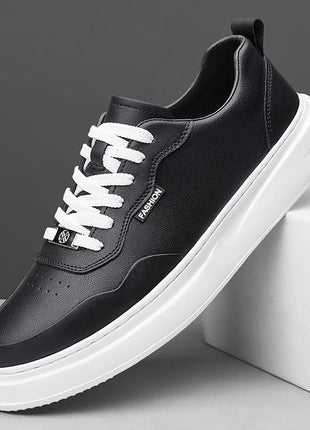 Men's Casual Genuine Leather Shoes, Fashionable Lace-up Sneakers, Comfortable Walking Shoes, Men's Skateboard Footwear, Tenis Masculino