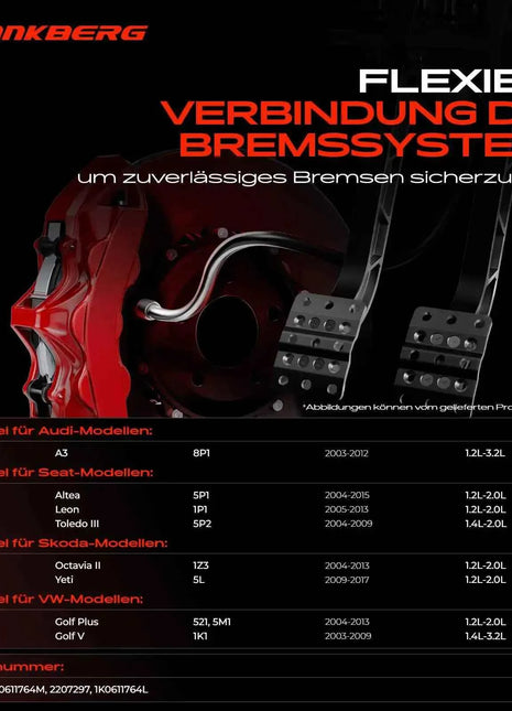 Tubo Freno Posteriore Destro Frankberg 1x per VW Golf Audi A3 Seat Leon Skoda Octavia 1K0611764AA 1K0611764M