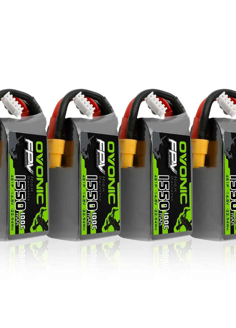 OVONIC 4s Lipo Battery 100C 1550mAh 14.8V Lipo Battery Soft Case with XT60 Connector for FPV(4 Packs)