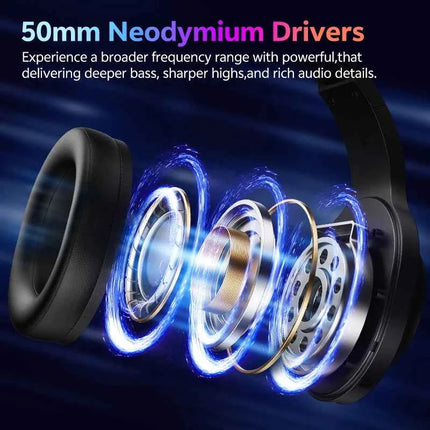 QCY Heroad V200 Over Ear Headphones Bluetooth 6.0 Wireless Earphones 50mm Driver 7.1 Surround Sound RGB Gaming Headset with Mic