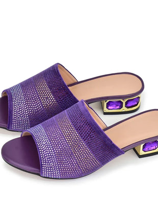 Latest Women's Crystal Pumps Luxury Rhinestone 2024 New Fashion Slippers Sandals Party Low Heels Elegant Italian Women's Shoes