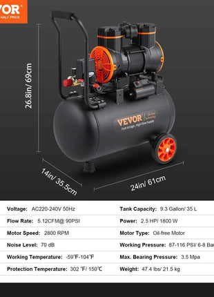 SucceBuy Silent Air Compressor 900W 1450W 1800W Quiet Oil-free Portable Air Pump for Repair Tire Inflation Whisper Compressor