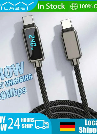Cavo USB C a USB C da 240 W con PD 3.1, ricarica rapida, cavo intrecciato resistente per iPhone, MacBook Pro, Xiaomi, laptop, caricabatterie Type-C, cavo USB per Mac, cavo Power Delivery.