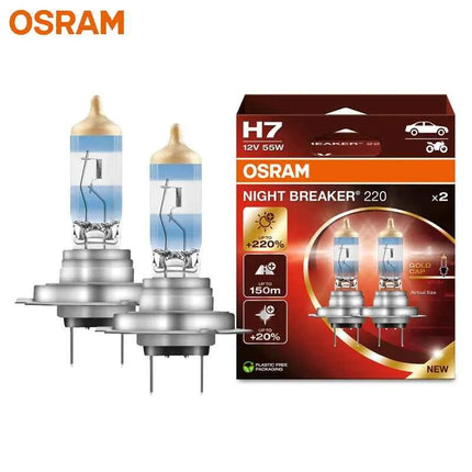 OSRAM Night Breaker 220 Car Lamps H4 H7 H11 Halogen Headlight +220% Power Bright +150m Long Beam Original Light 12V Germany, 2x