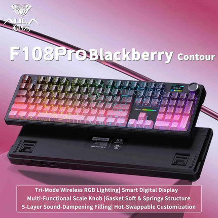 AULA F108 PRO Mechanical Keyboard Custom 100% Layout RGB Backlight Wireless Bluetooth Hifi Switch Gaming Keyboard