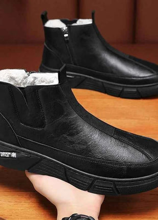 Winter Shoes Man Ankle Platform Brown Leather Zip Up Snow Boots for Men Booties New in Work Fur Brands Thick Plush Anti Slip