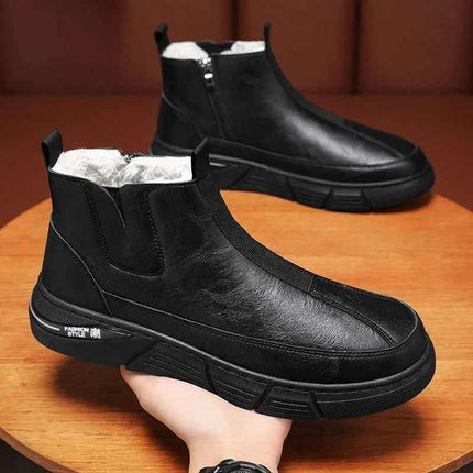 Winter Shoes Man Ankle Platform Brown Leather Zip Up Snow Boots for Men Booties New in Work Fur Brands Thick Plush Anti Slip