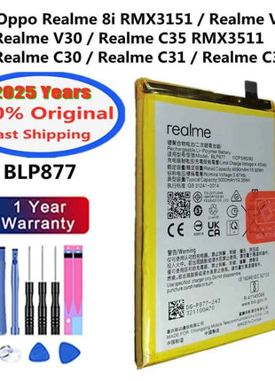 New Original Battery BLP877 For OPPO Realme 8i RMX3151 V20 V30 C35 RMX3511 C30 C31 C33 5000mAh Mobile Phone Bateria Battery