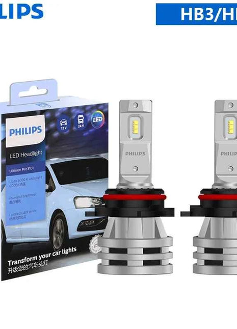 Philips H4 H7 H11 LED Ultinon Pro3101 H1 H3 HB3 HB4 HIR2 9005 9006 9012 Lumileds LED Car Headlight 6000K Bright White Bulbs, 2x