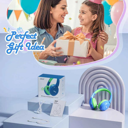 Acer Kids Bluetooth 6.0 Headphones with Built-in Mic 85/94dB Volume Limited Lightweight Over-Ear Wireless Headphones for Kids