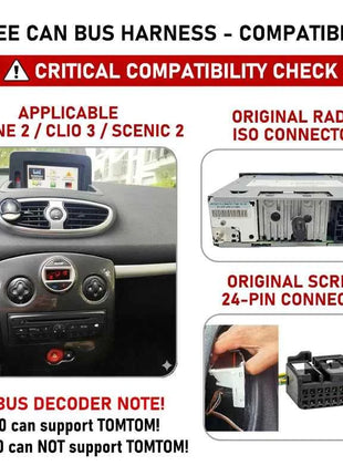 Cablaggio con Decodificatore CAN Bus, Display TOMTOM con SWC, P&P 16 Pin Android, per Renault Megane MK2 Fase 2, Clio 3