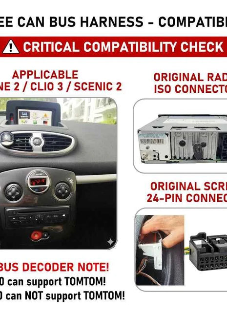 Cablaggio con Decodificatore CAN Bus, Display TOMTOM con SWC, P&P 16 Pin Android, per Renault Megane MK2 Fase 2, Clio 3