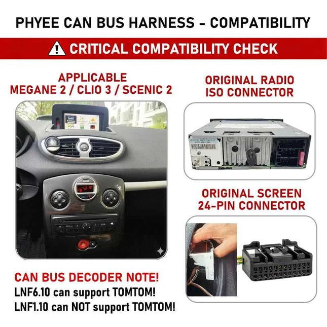 Cablaggio con Decodificatore CAN Bus, Display TOMTOM con SWC, P&P 16 Pin Android, per Renault Megane MK2 Fase 2, Clio 3