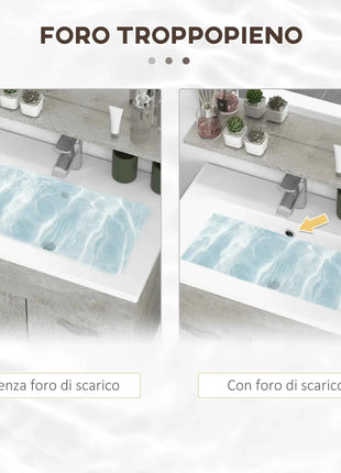 Kleankin 4-Piece Furniture Bathroom Set with 60cm Ceramic Wash Basin, Bathroom Furniture, Wooden Column and Mirror, Grey
