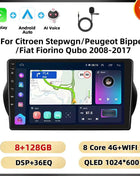 Podofo 2Din 8 + 128G Car Radio For Citroen Nemo/Peugeot Bipper/Fiat Fiorino Qubo 2008-2017 Android Auto Carplay GPS RDS Car Stereo