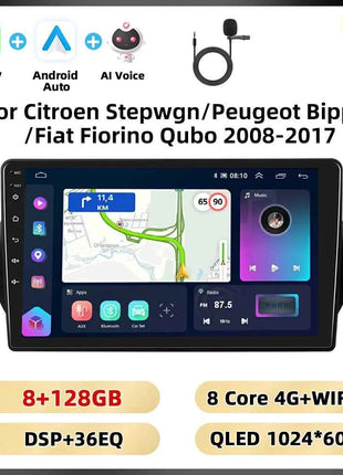 Podofo 2Din 8 + 128G Car Radio For Citroen Nemo/Peugeot Bipper/Fiat Fiorino Qubo 2008-2017 Android Auto Carplay GPS RDS Car Stereo