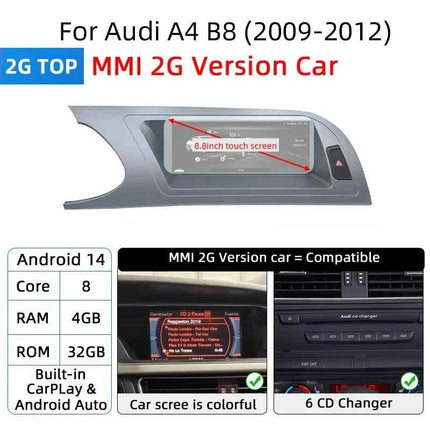 Fast Shipping Wireless CarPlay Screen For Audi A4 B8 A5 8K 2008-2016 Car Multimedia Player Android 14 8+128GB Stereo GPS Navi