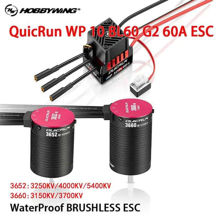 Hobbywing QuicRun WP 10BL60 G2 Waterproof Brushless ESC, Suitable For 1/10 Road Cars, Off-Road Vehicles, Short Trucks