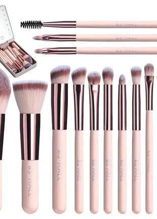 14 PCS Makeup Brush Set With Illuminated Mirror Portable Short Handle LED Light USB Rechargeable Makeup Brushes Kit