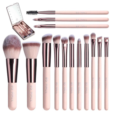 14 PCS Makeup Brush Set With Illuminated Mirror Portable Short Handle LED Light USB Rechargeable Makeup Brushes Kit