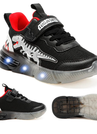 EXDINO Dinosauro Bambini piccoli Primavera Autunno Scarpe luminose a LED Bambini Spinosaurus Ragazzi Glowing Scarpe da ginnastica sportive casual antiscivolo