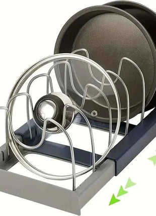 Expandable Stainless Steel Storage Rack Kitchen Cabinet Holder for Pan Pot Lid Cutting Board Drying Cookware Dish Rack Organizer