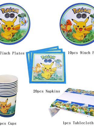 Forniture per decorazioni per feste di compleanno a tema Pokemon Cartoon Pokemon Go Stoviglie Tazze Piatti Palloncino Pikachu per bomboniere per baby shower