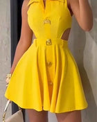 HBLL Gonne corte alla moda da donna Fibbia in metallo con bottoni Capispalla formale Camicia da donna con risvolto scavato Abito da sera a trapezio