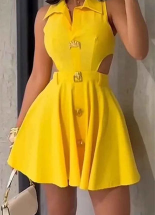 HBLL Gonne corte alla moda da donna Fibbia in metallo con bottoni Capispalla formale Camicia da donna con risvolto scavato Abito da sera a trapezio