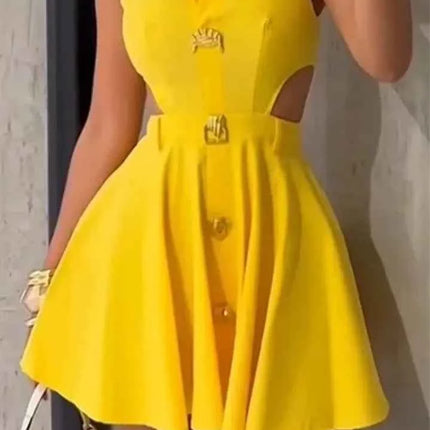 HBLL Gonne corte alla moda da donna Fibbia in metallo con bottoni Capispalla formale Camicia da donna con risvolto scavato Abito da sera a trapezio