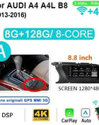 8GB 256GB Carplay 8.8'' Android 14 Auto Car Radio Multimedia player For Audi A4 B8 2009-2016 2 din autoradio Stereo 4G LTE