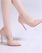White Nude Pointed Toe Patent Leather High Heels Sexy Red Sole Party Prom Girl Pumps Minimalist Shallow Mouth Work Single Shoes