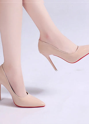 White Nude Pointed Toe Patent Leather High Heels Sexy Red Sole Party Prom Girl Pumps Minimalist Shallow Mouth Work Single Shoes